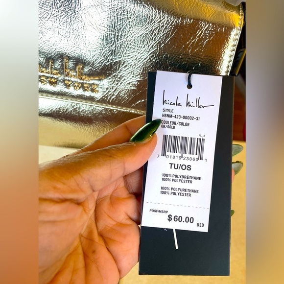 NICOLE MILLER Gold Metallic Shoulder Bag, NWT - Picture 3 of 10